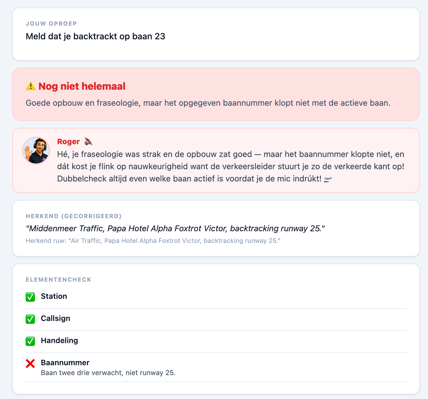 Roger5 AI feedback na een transmissie