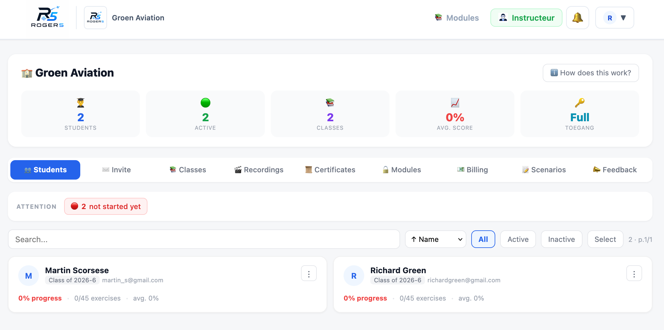 Roger5 instructor dashboard
