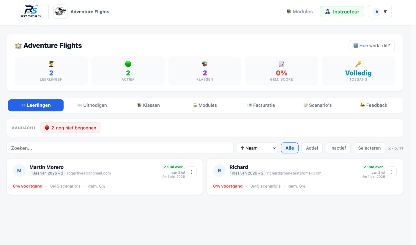 Roger5 instructeur dashboard